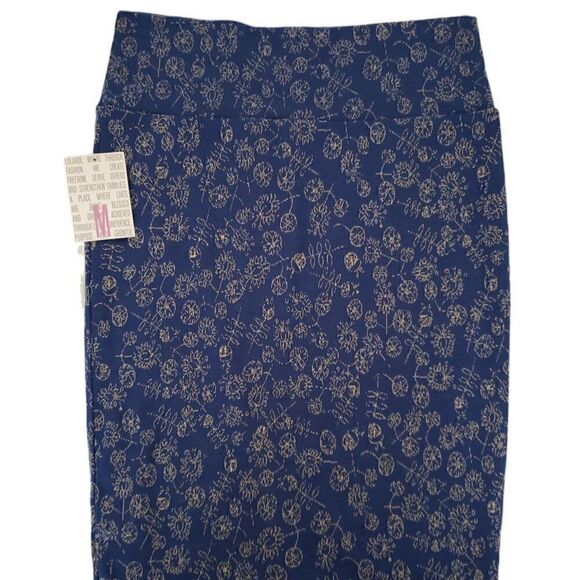 LuLaRoe Dresses & Skirts - New LuLaRoe Blue and Gray Floral Patterned Stretchy Midi Skirt